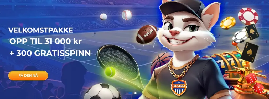 Banner for casinoets velkomstpakke hos FeliceBet.