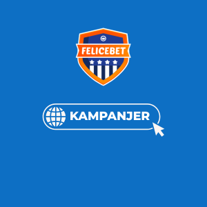 FeliceBet-logo over blå bakgrunn med nettleserlinje og teksten Kampanjer, symboliserer Sjekk kampanjesiden.