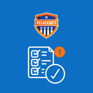 Felicebet-logo med et sjekklistesymbol som indikerer at første steg i skjemaet er fullført.