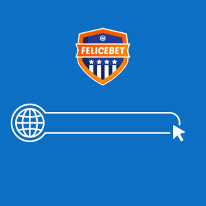 Felicebet-logo med en globus og en peker som indikerer en klikkhandling.