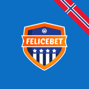 FeliceBet Casino-logo på en blå bakgrunn med det norske flagget i hjørnet.
