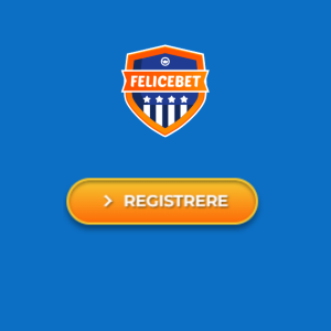 FeliceBet-registreringsknapp i oransje med teksten «REGISTRER» på blå bakgrunn.