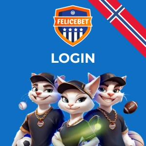 Felicebet logo med en maskot og en knapp for å logge inn på casinoet.